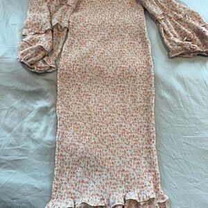 Petal & Pup Tan and White Smocked Sheath Dress